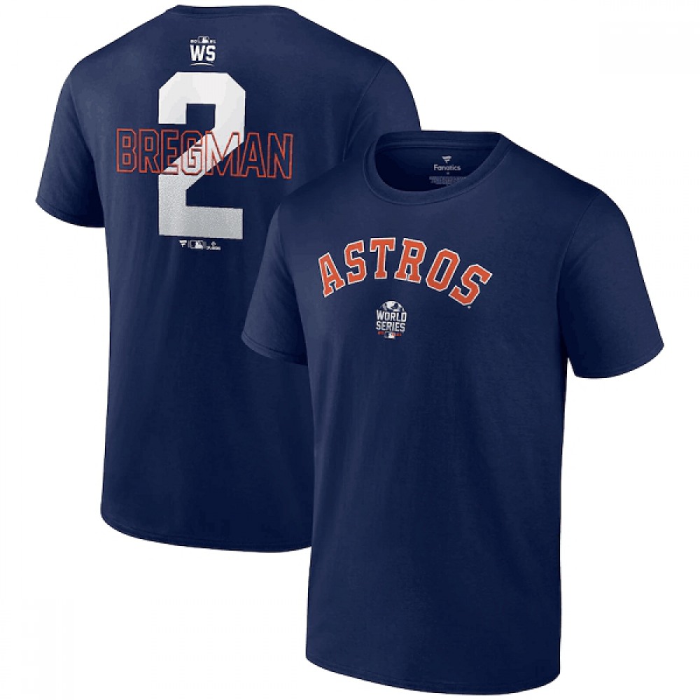 Men's Houston Astros #2 Alex Bregman 2021 Navy World Series Bound Closer Name & Number T-Shirt 1