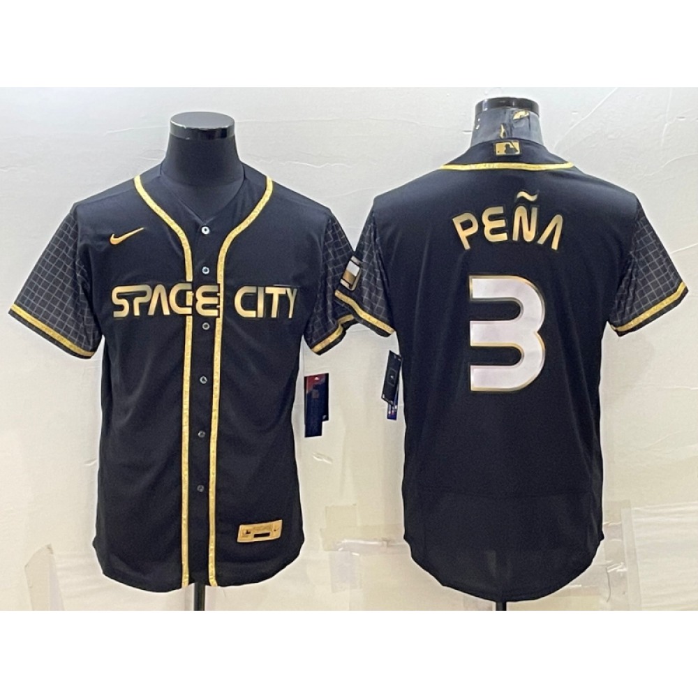 Men's Houston Astros #3 Jeremy Pena Black Gold 2022 World Series City Connect Flex Base Stitched Jersey 1