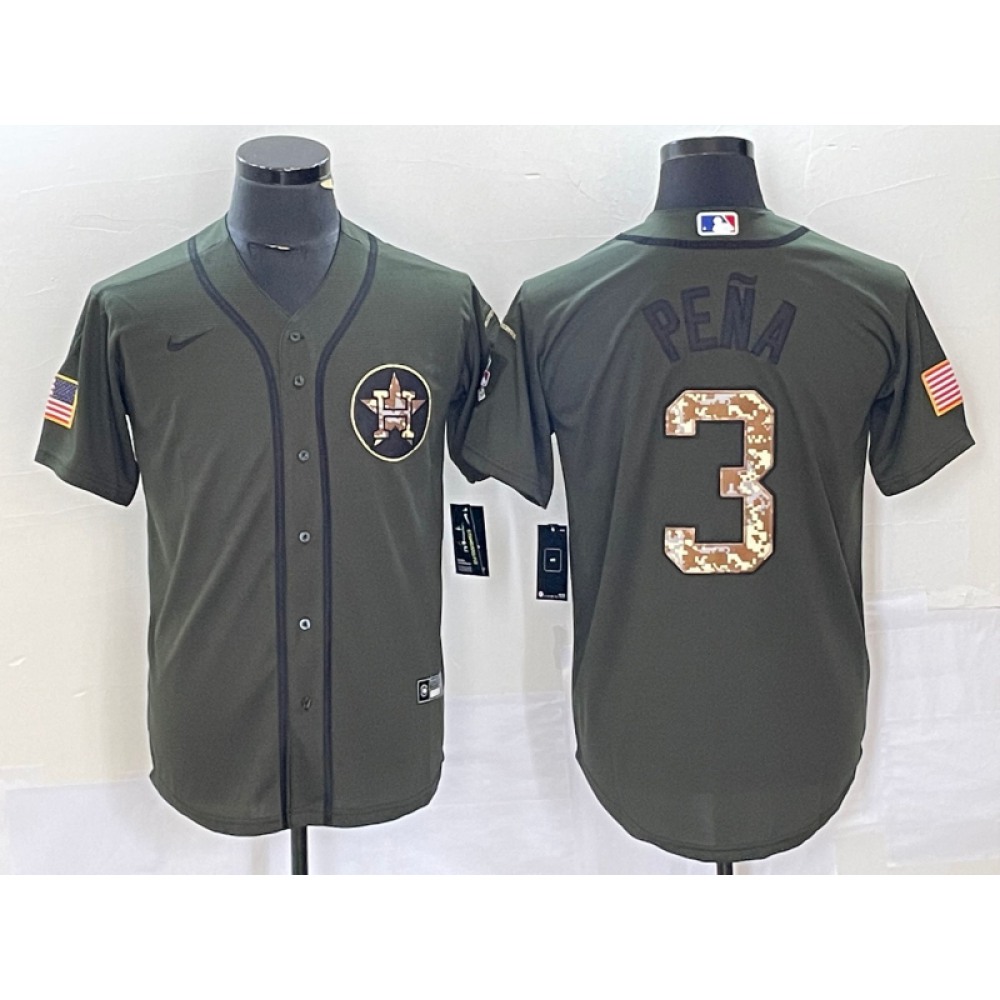 Men's Houston Astros #3 Jeremy Pena Olive Cool Base Stitched Jersey 1