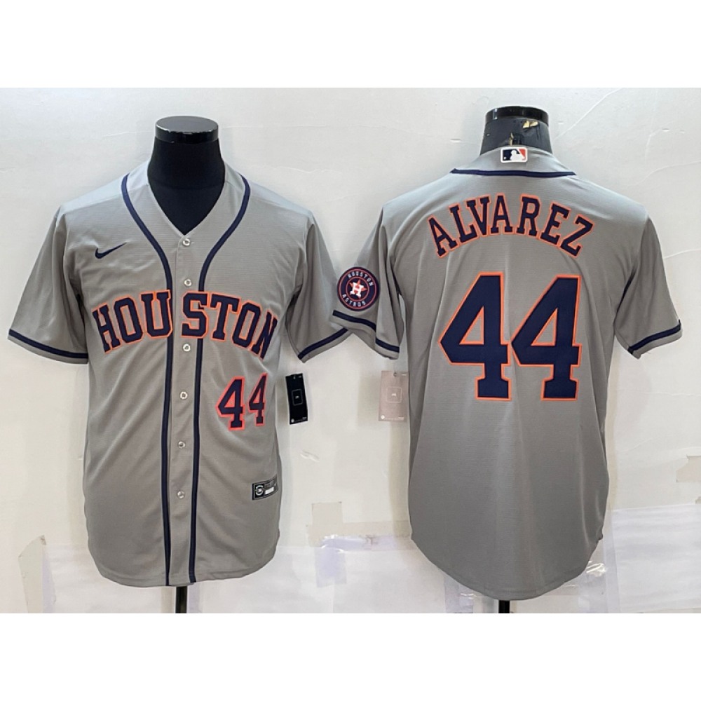 Men's Houston Astros #44 Yordan Alvarez Grey With Patch Cool Base Stitched Jersey 1