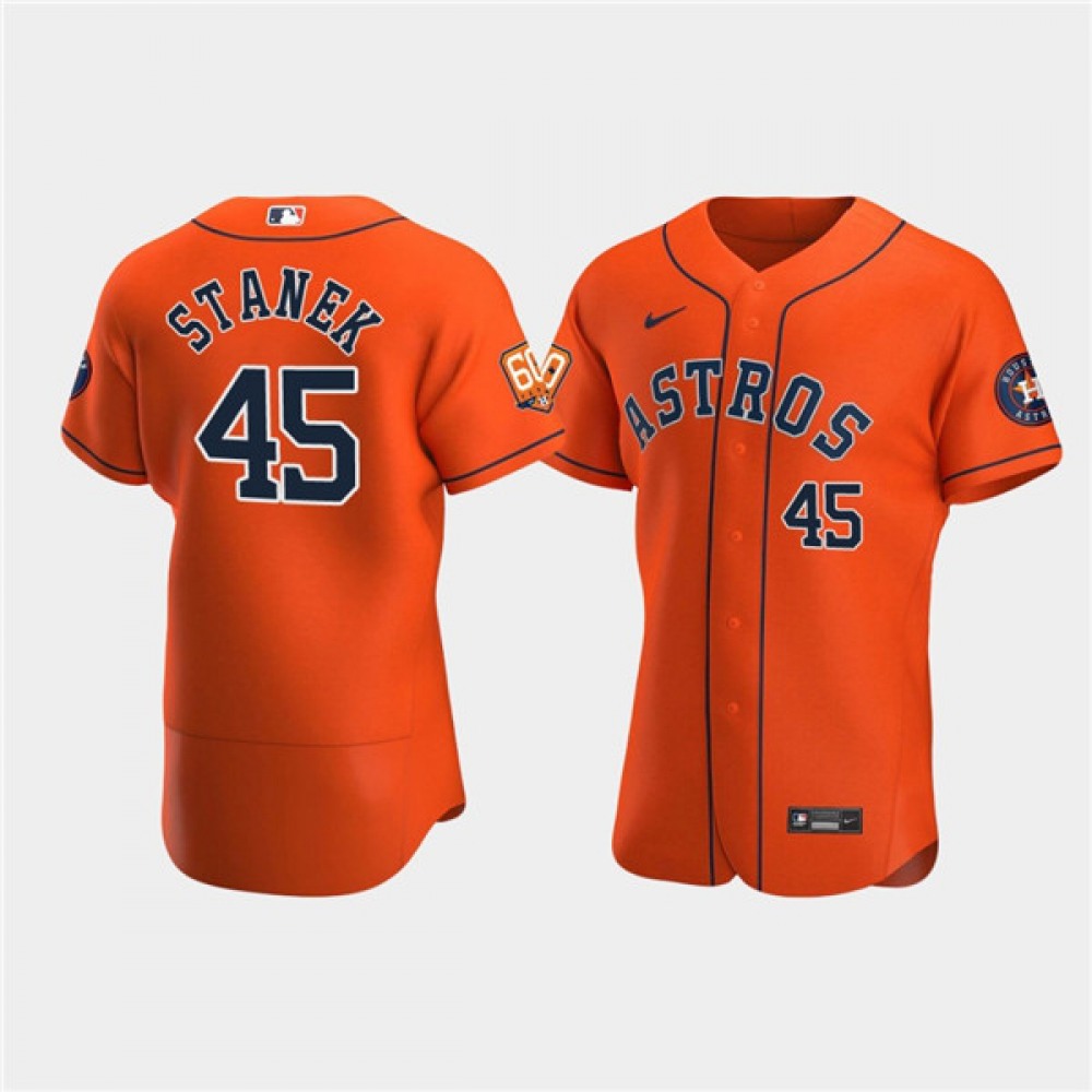 Men's Houston Astros #45 Ryne Stanek Orange 60th Anniversary Flex Base Stitched Baseball Jersey 1