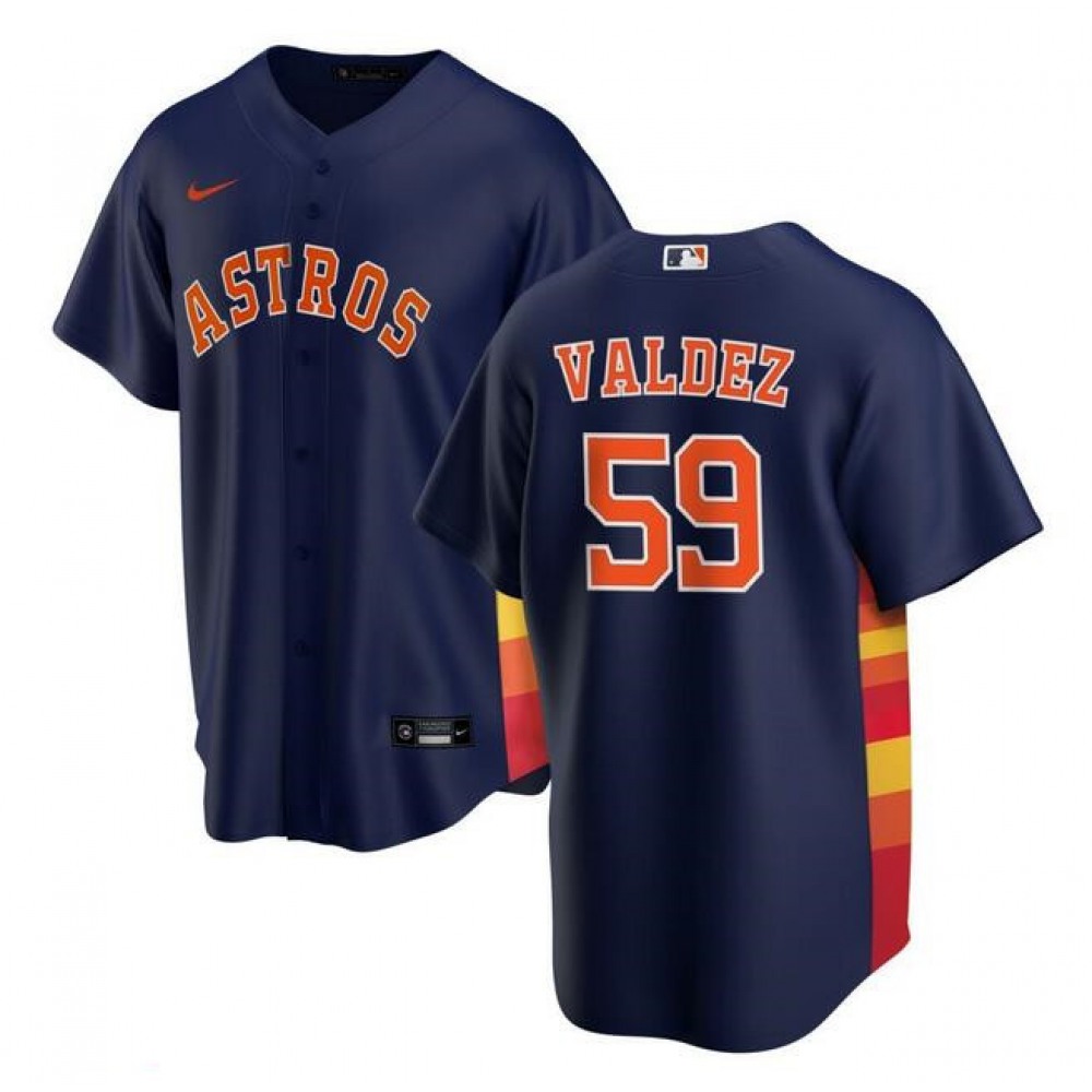 Men's Houston Astros #59 Framber Valdez Navy Cool Base Stitched Baseball Jersey 1