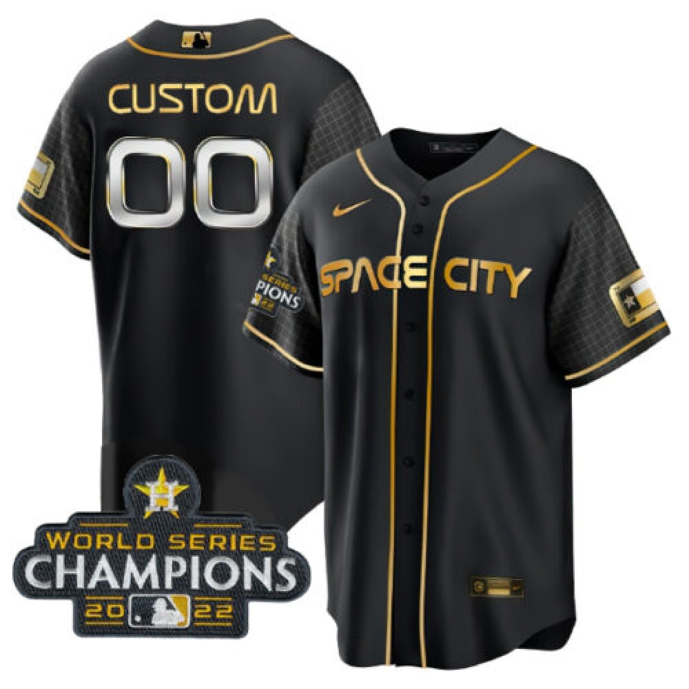 Men's Houston Astros ACTIVE Player Custom Black Gold 2022 World Series Champions Stitched Baseball Jersey 1