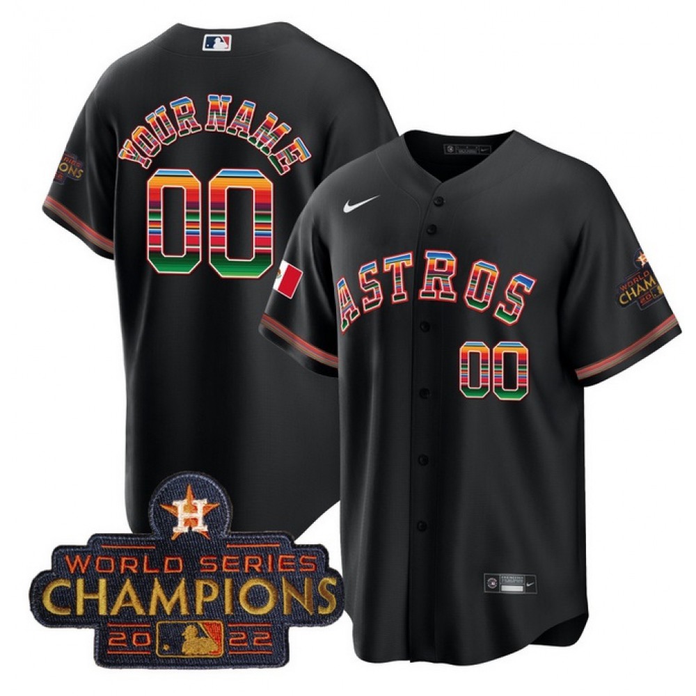 Men's Houston Astros ACTIVE Player Custom Black Mexico With World Serise Champions Patch Cool Base Stitched Baseball Jersey 1