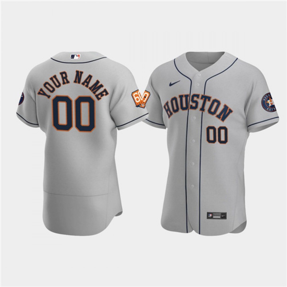 Men's Houston Astros ACTIVE Player Custom Grey 60th Anniversary Flex Base Stitched Baseball Jersey 1