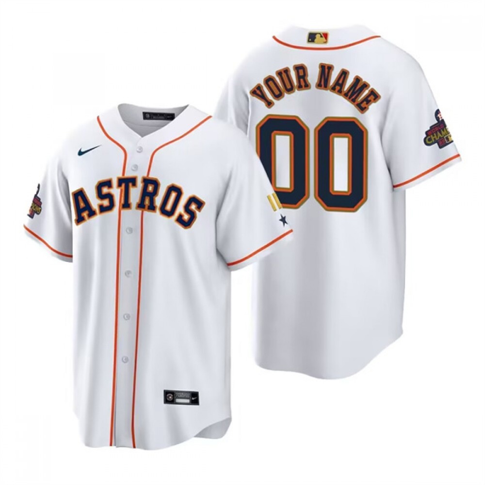 Men's Houston Astros ACTIVE Player Custom White Gold 2022 World Series Champions Stitched Baseball Jersey 1