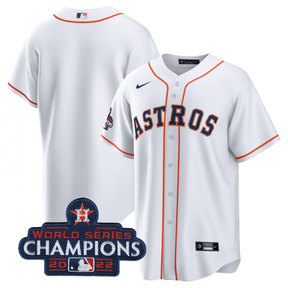 Men's Houston Astros Blank White 2022 World Series Champions Home Stitched Baseball Jersey 1