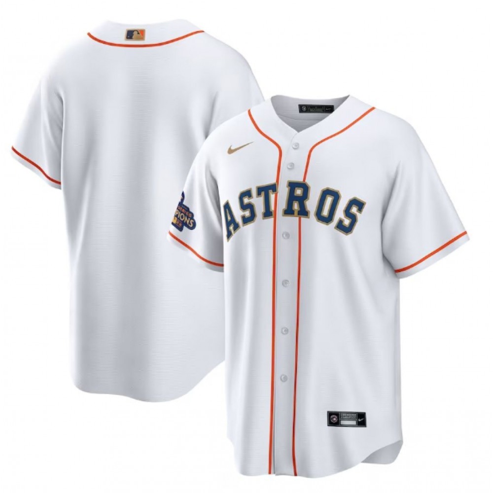 Men's Houston Astros Blank White 2023 Gold Collection With World Serise Champions Patch Cool Base Stitched Baseball Jersey 1