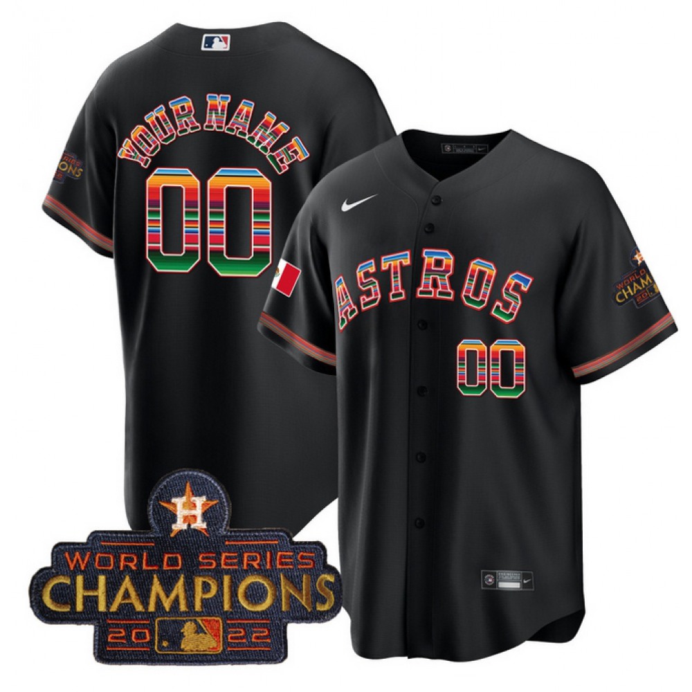 Men's Houston Astros Customized Black 2022 Mexico World Series Champions Cool Base Stitched Baseball Jersey 1