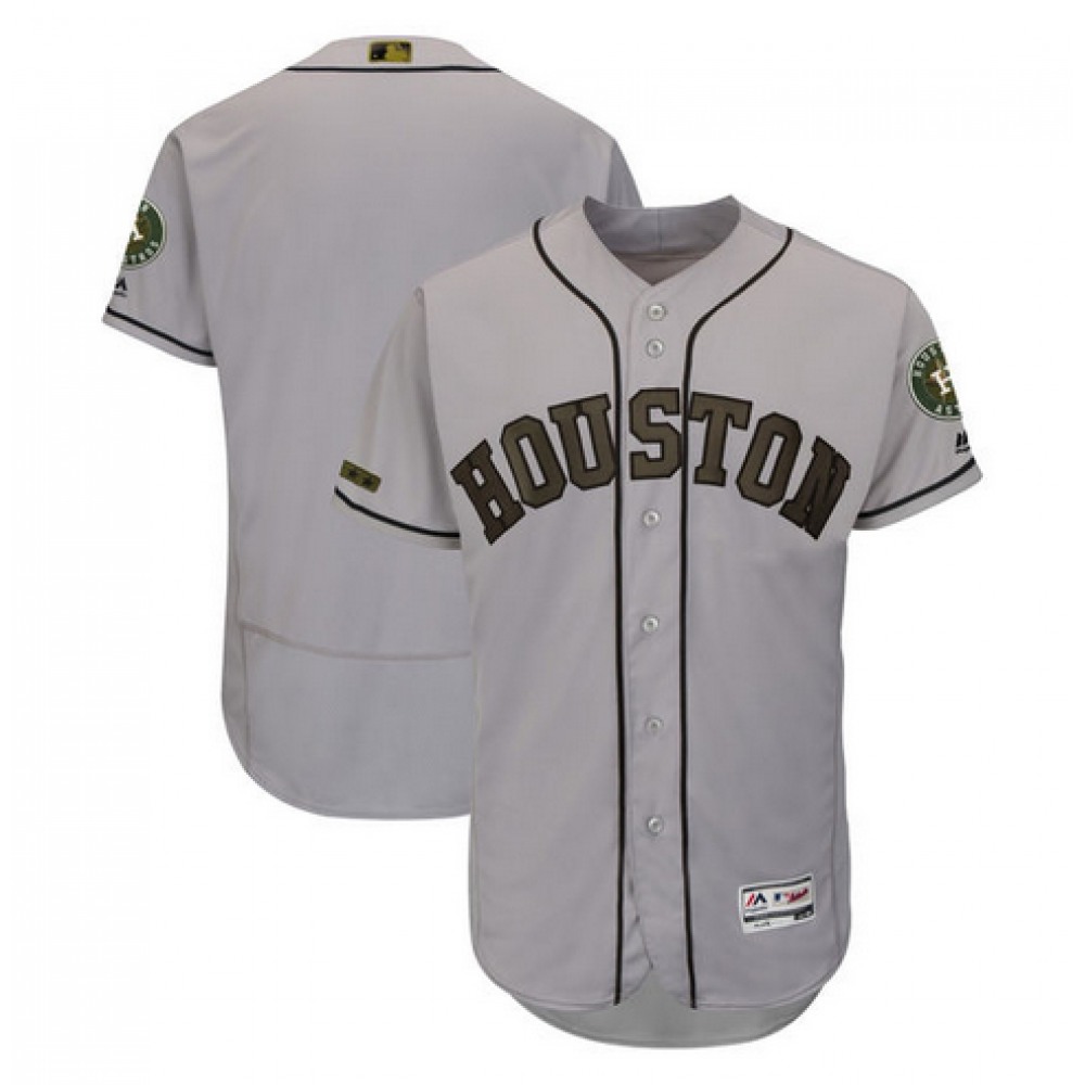 Men's Houston Astros Customized Gray Memorial Day Flex Base Stitched Baseball Jersey 1