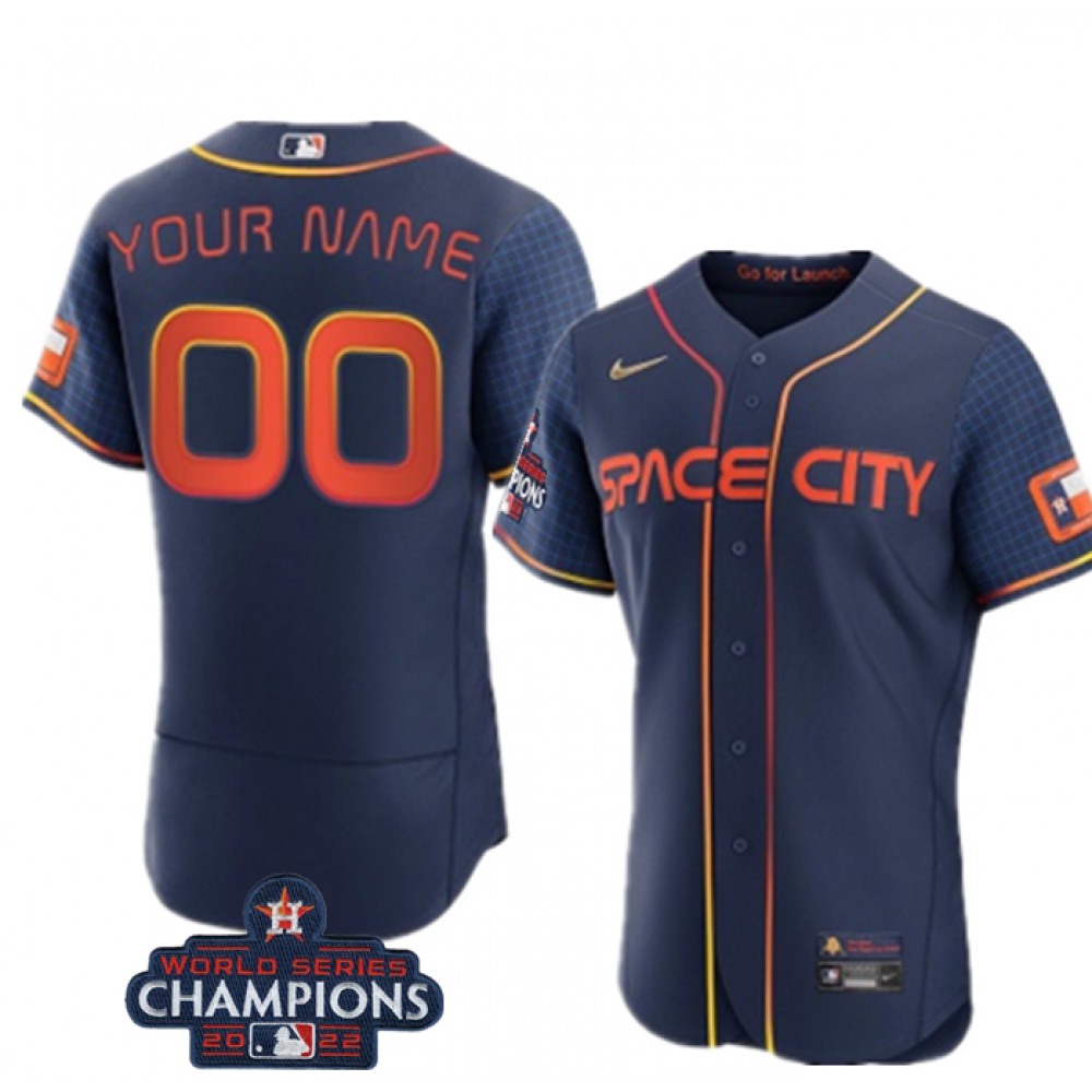 Men's Houston Astros Customized Navy 2022 World Series Champions City Connect Flex Base Stitched Baseball Jersey 1