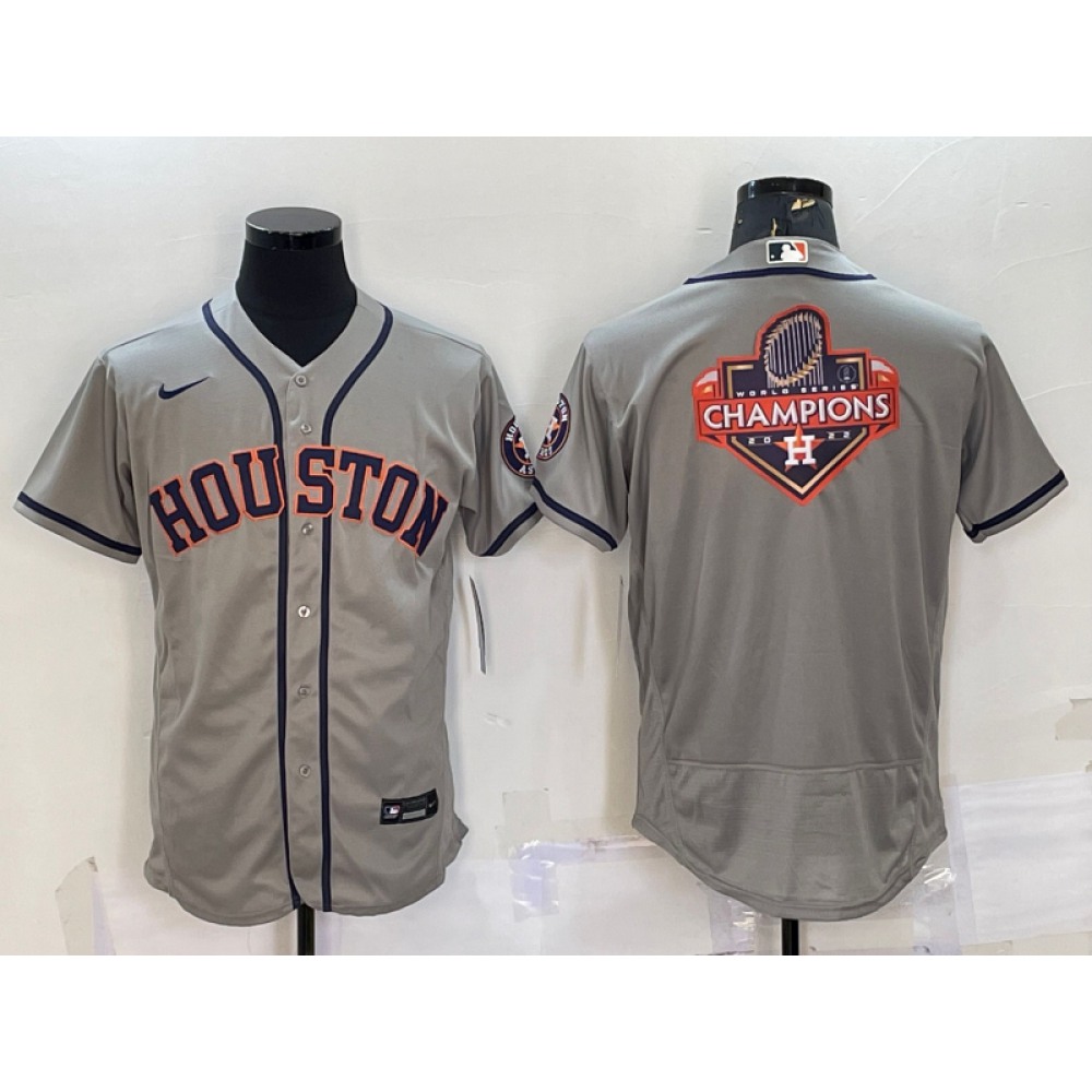 Men's Houston Astros Gray 2022 World Series Champions Team Big Logo Flex Base Stitched Jersey 1