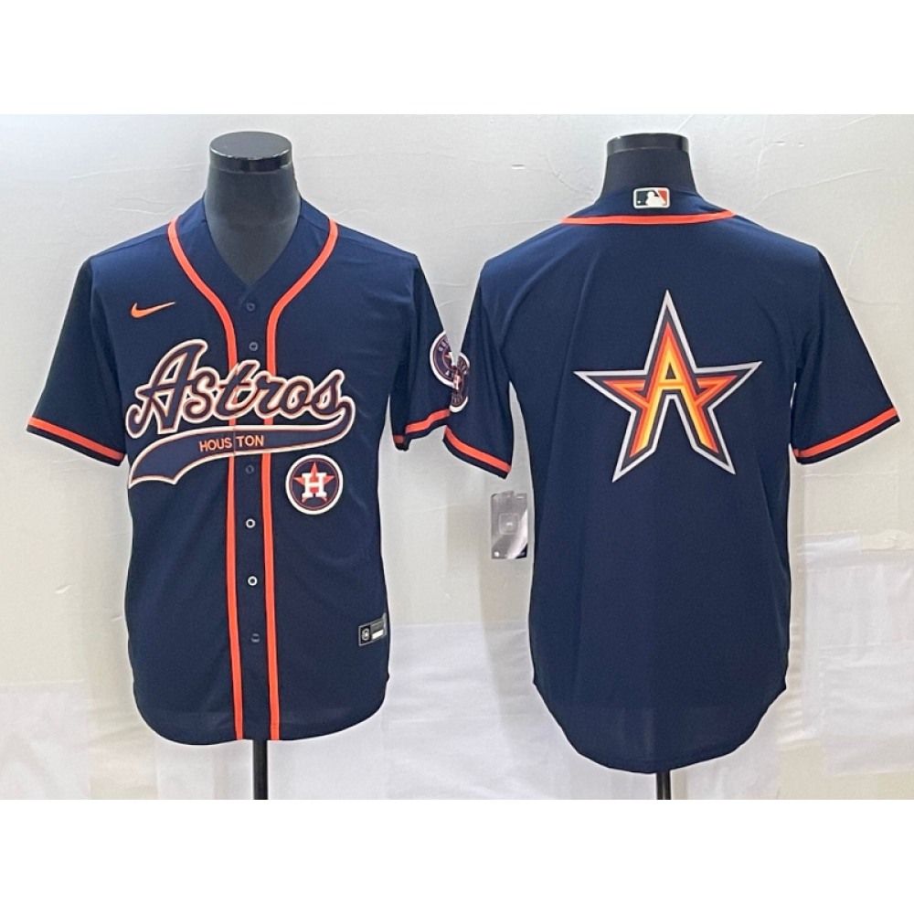 Men's Houston Astros Navy Team Big Logo With Patch Cool Base Stitched Baseball Jersey 1