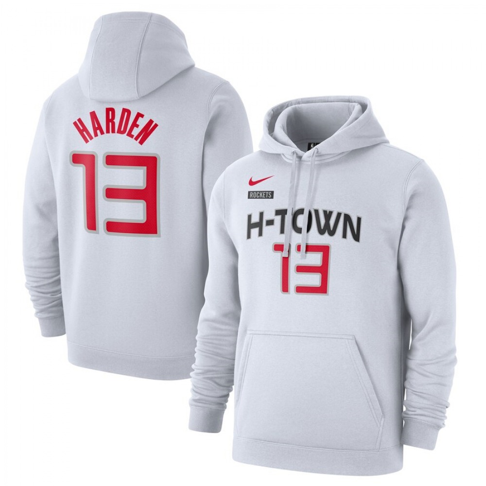 Men's Houston Rockets #13 James Harden White City Edition Name & Number Pullover Hoodie 1