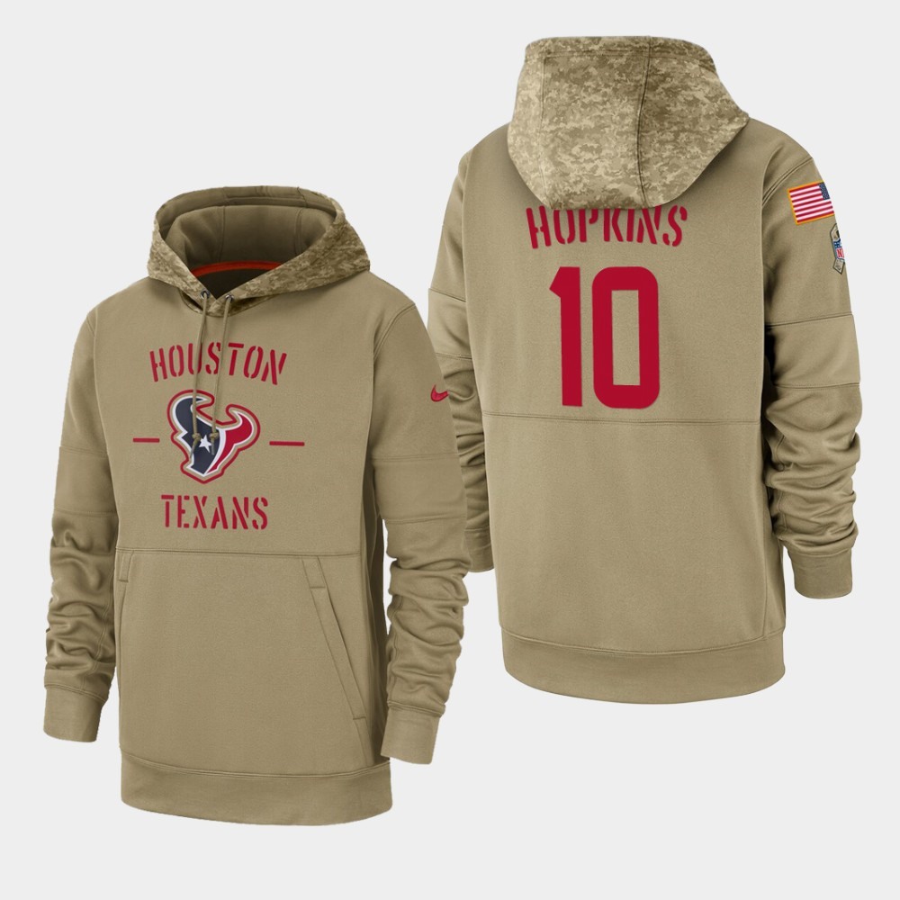 Men's Houston Texans #10 DeAndre Hopkins Black Tan 2019 Salute to Service Sideline Therma Pullover Hoodie 1