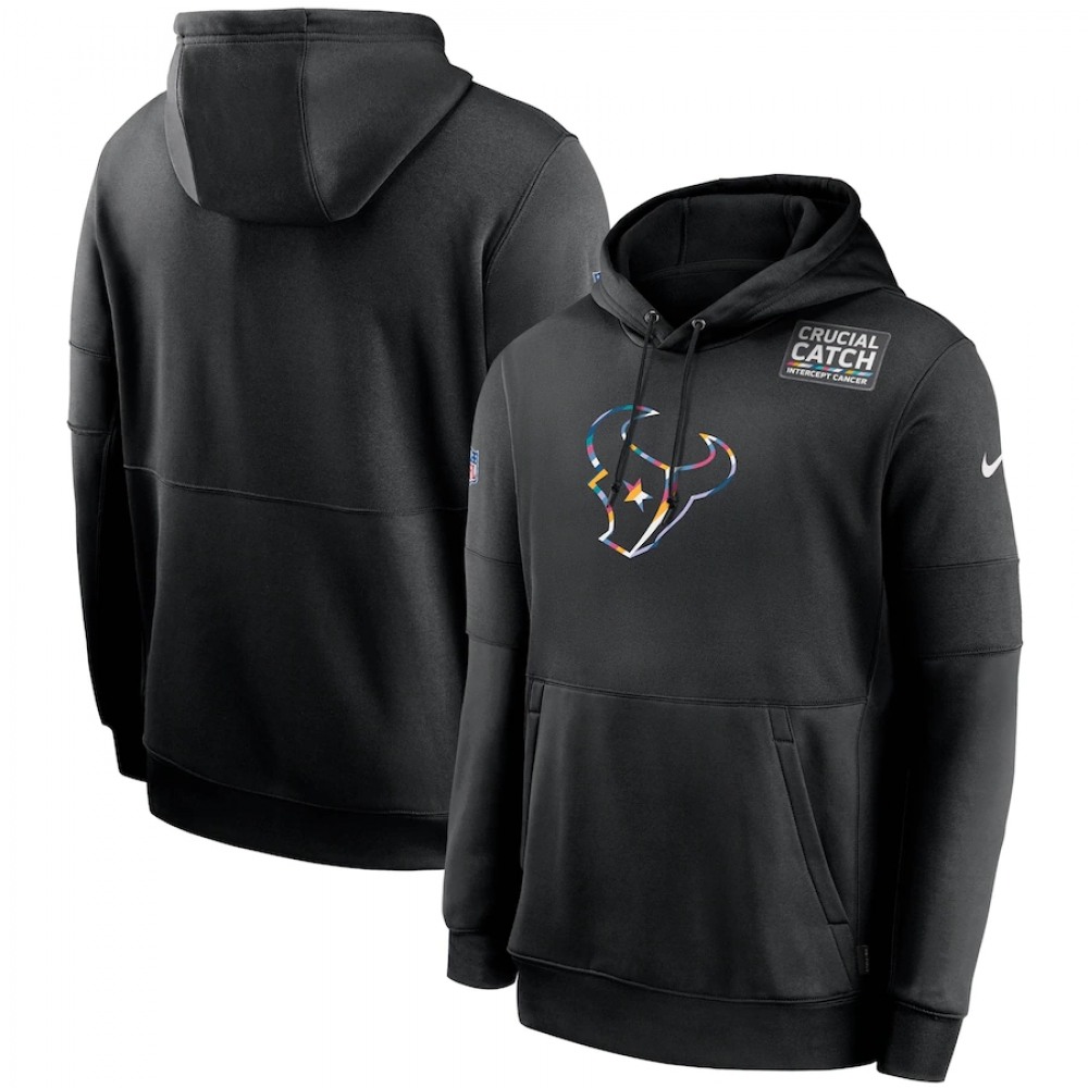 Men's Houston Texans 2020 Black Crucial Catch Sideline Performance Pullover Hoodie 1