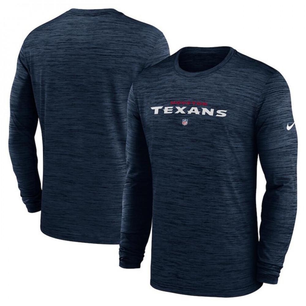 Men's Houston Texans Navy Sideline Team Velocity Performance Long Sleeve T-Shirt 1