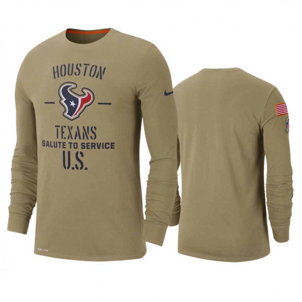 Men's Houston Texans Tan 2019 Salute to Service Sideline Performance Long Sleeve Shirt 1