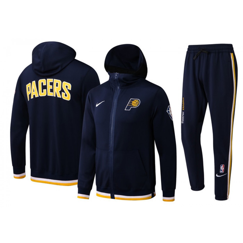 Men's Indiana Pacers 75th Anniversary Navy Performance Showtime Full-Zip Hoodie Jacket And Pants Suit 1