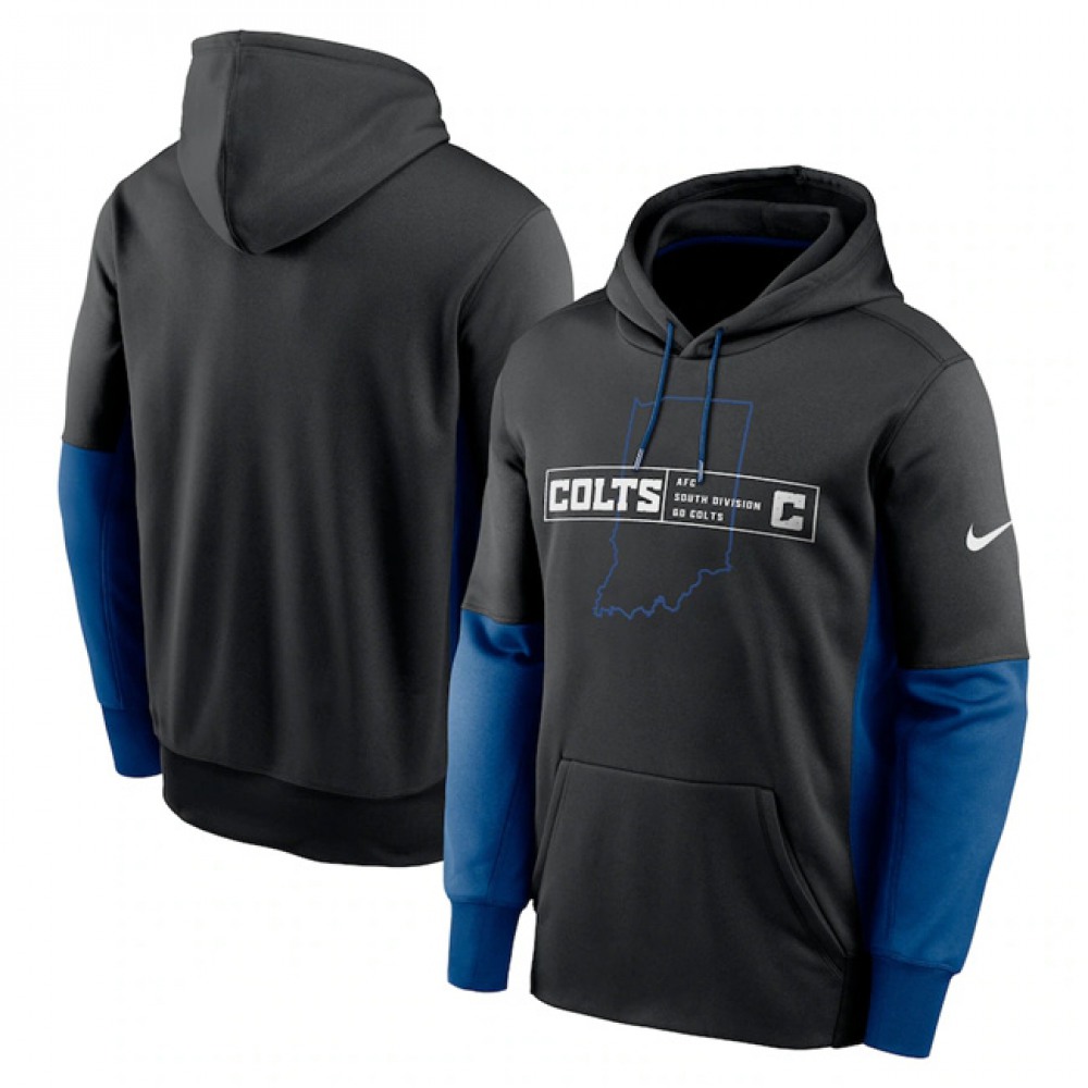 Men's Indianapolis Colts Black Color Block Fleece Performance Pullover Hoodie 1