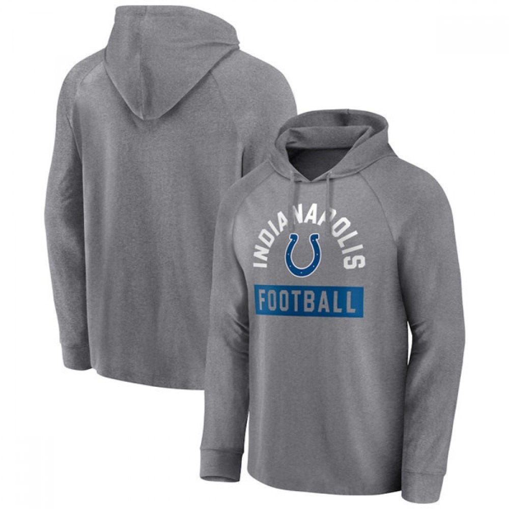 Men's Indianapolis Colts Heathered Gray No Time Off Raglan Pullover Hoodie 1