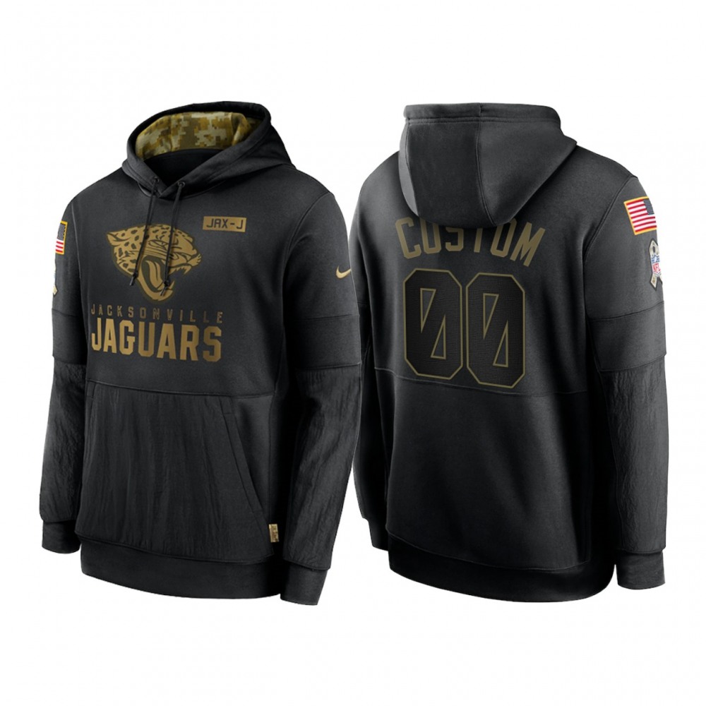 Men's Jacksonville Jaguars Customized 2020 Black Salute To Service Sideline Performance Pullover Hoodie 1