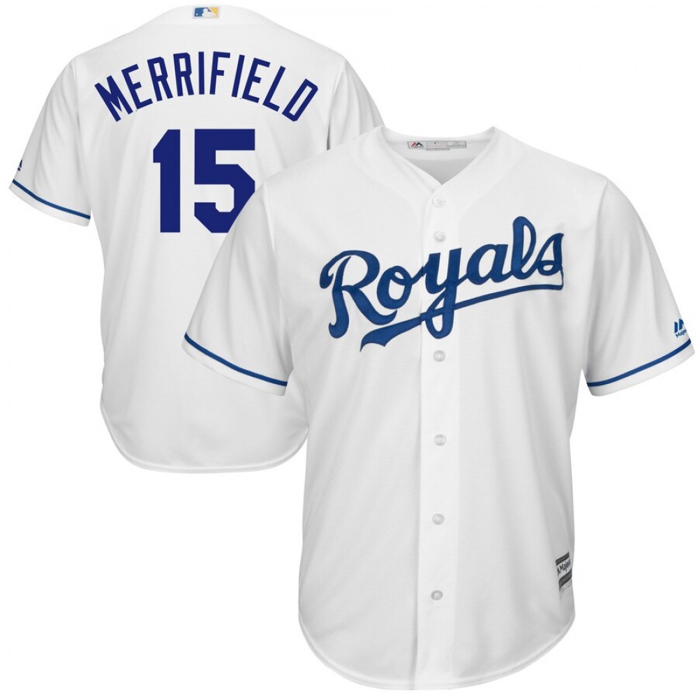 Men's Kansas City Royals #15 Whit Merrifield White Cool Base Stitched MLB Jersey 1