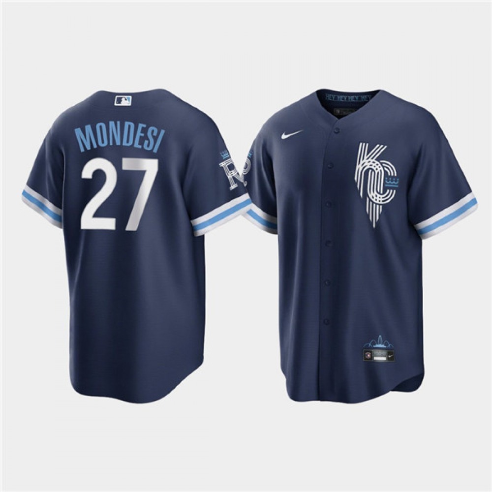 Men's Kansas City Royals #27 Adalberto Mondesi 2022 Navy City Connect Cool Base Stitched Jersey 1