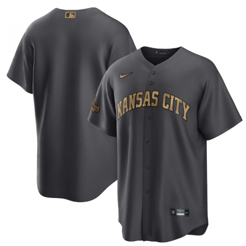 Men's Kansas City Royals Blank 2022 All-Star Charcoal Cool Base Stitched Baseball Jersey 1