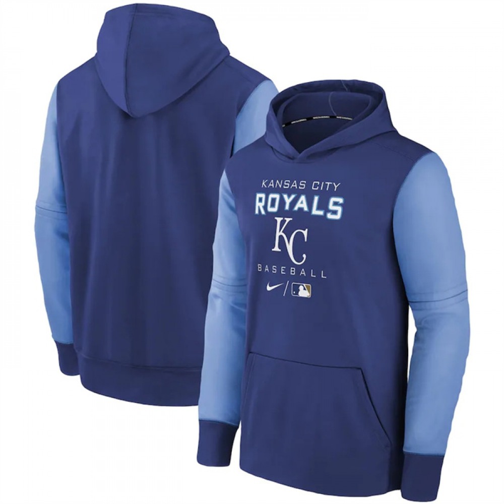 Men's Kansas City Royals Light Blue 2022 Therma Performance Pullover Hoodie 1
