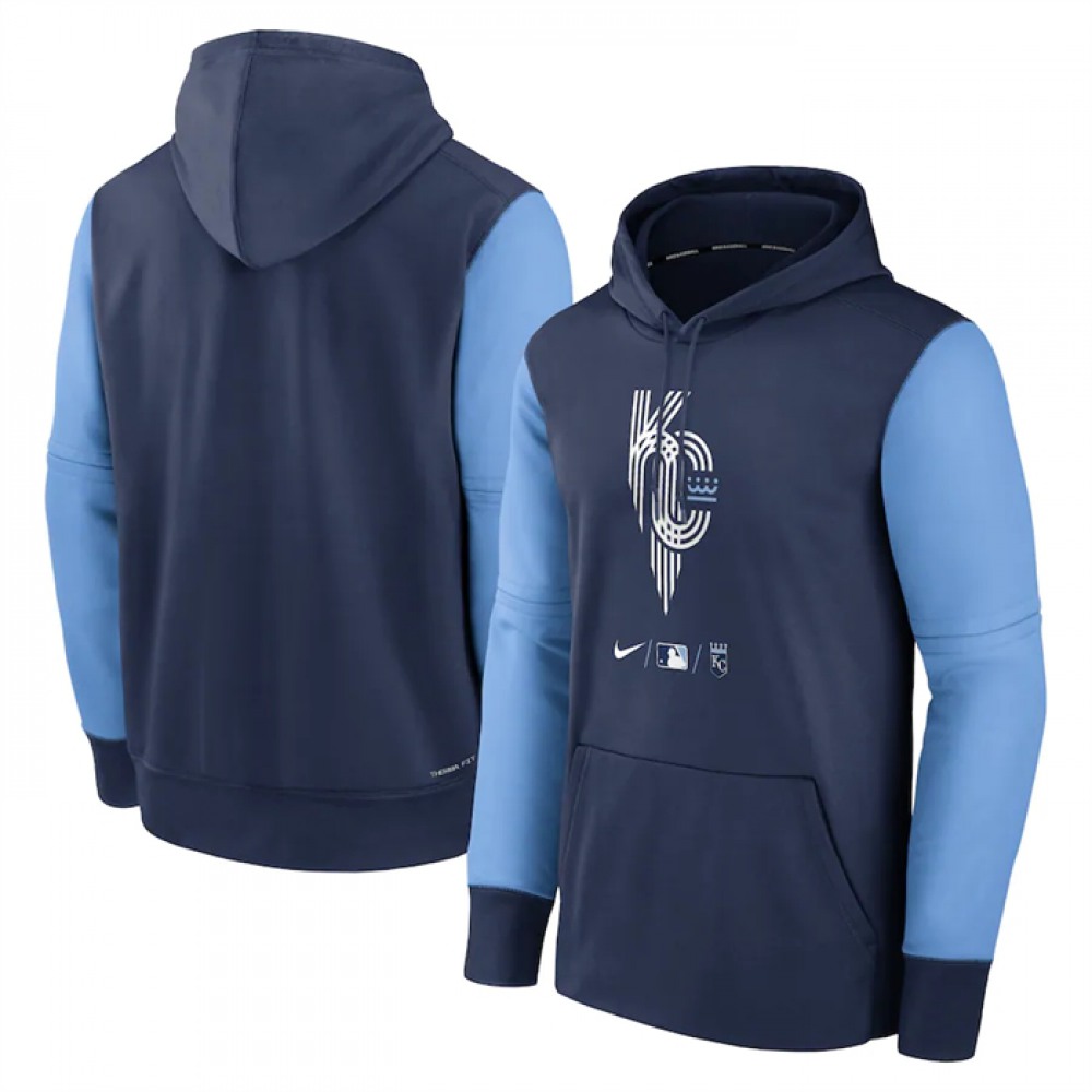 Men's Kansas City Royals Navy 2022 City Connect Therma Performance Pullover Hoodie 1