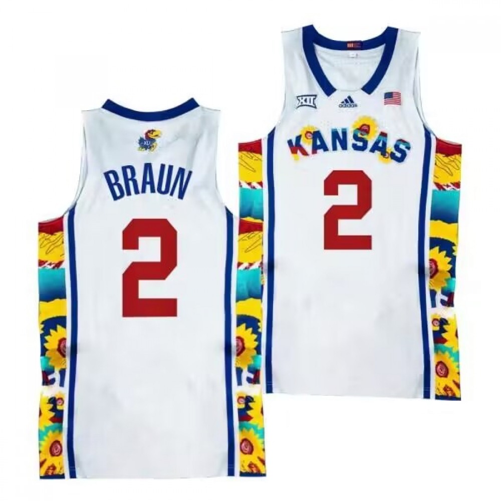 Men's Kansas Jayhawks #2 Christian Braun 2022 Sunflower Showdown White Stitched Basketball Jersey 1