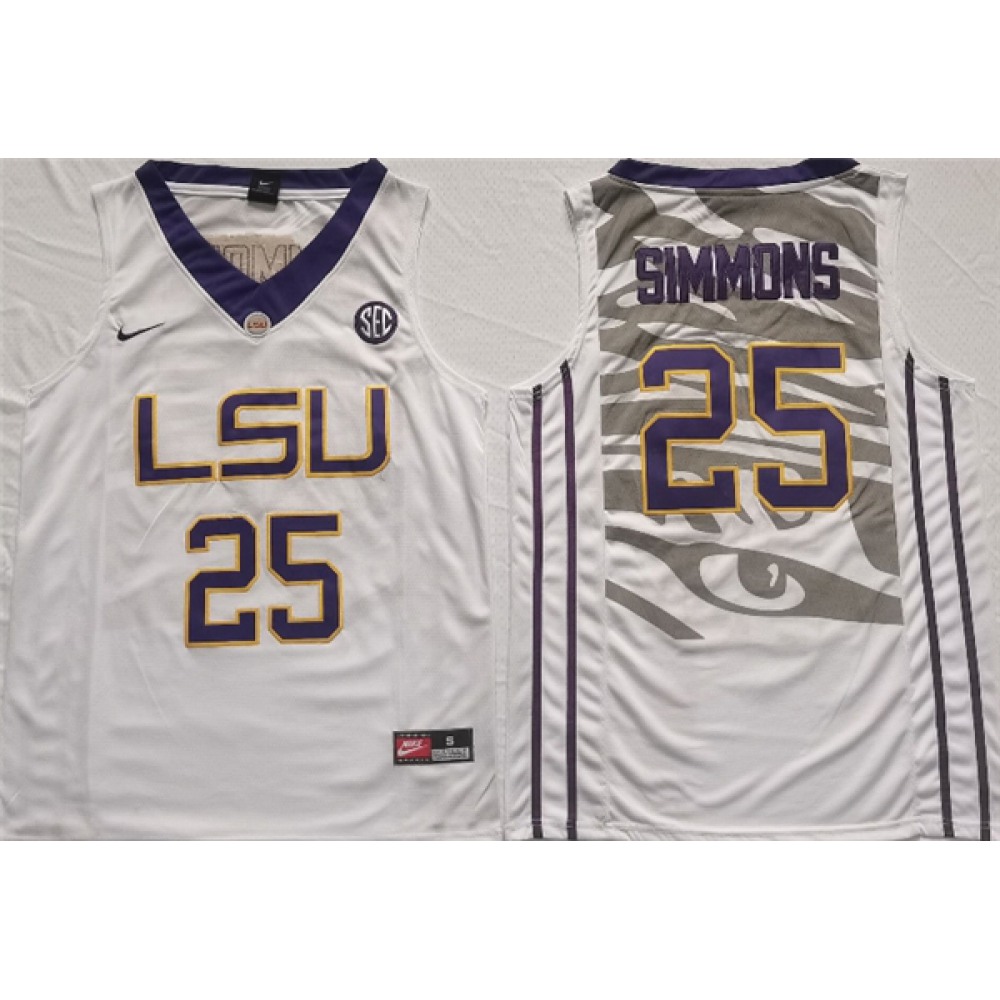 Men's LSU Tigers #25 Ben Simmons White Stitched Jersey 1