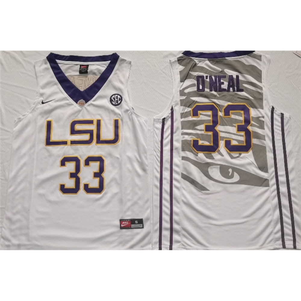 Men's LSU Tigers #33 Shaquille O'Neal White Stitched Jersey 1