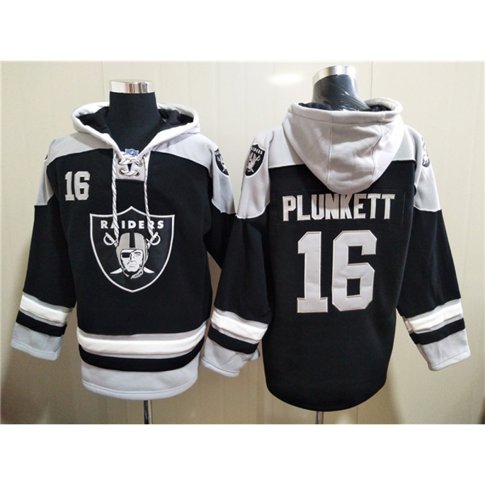Men's Las Vegas Raiders #16 Jim Plunkett Black Ageless Must-Have Lace-Up Pullover Hoodie 1