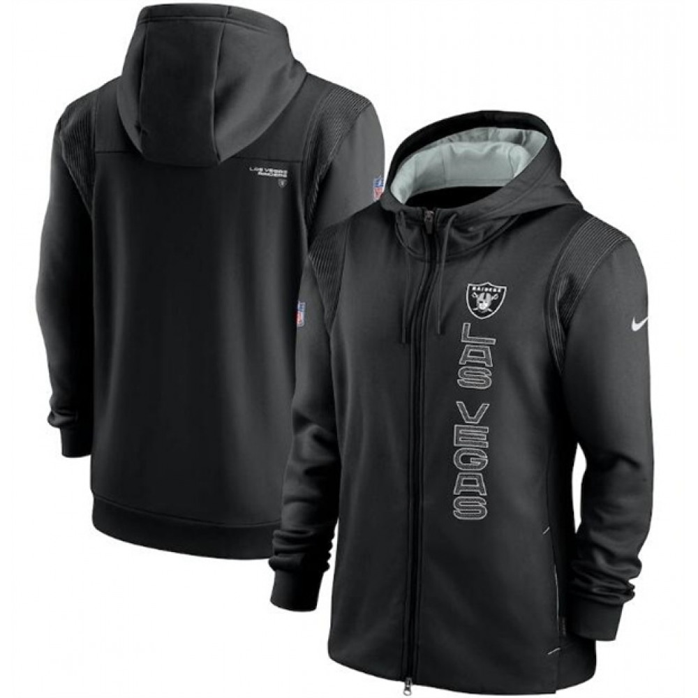 Men's Las Vegas Raiders 2021 Black Sideline Team Performance Full-Zip Hoodie 1