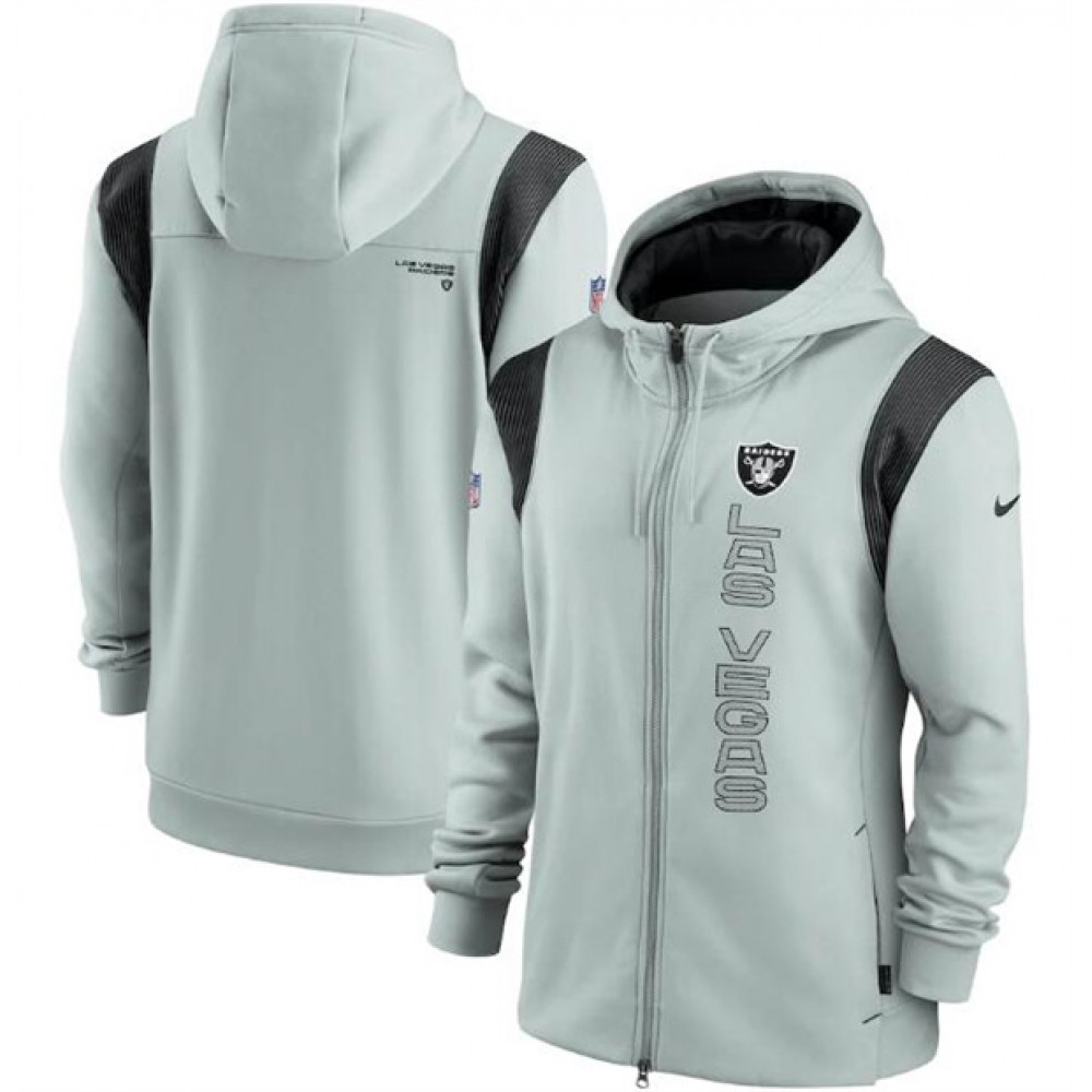 Men's Las Vegas Raiders 2021 Gray Sideline Team Performance Full-Zip Hoodie 1