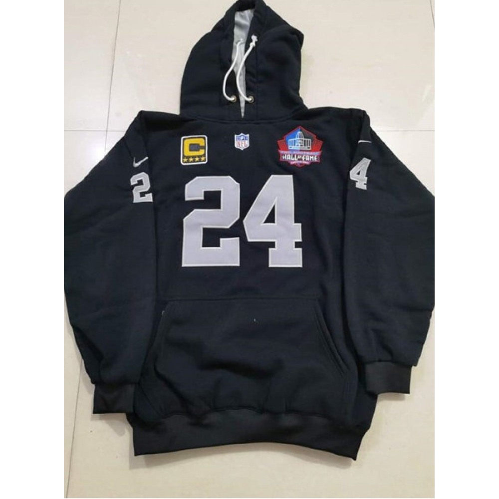 Men's Las Vegas Raiders #24 Charles Woodson Black Pullover Hoodie 1