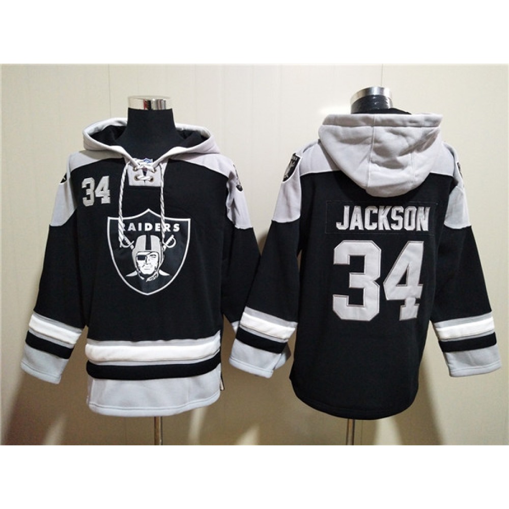 Men's Las Vegas Raiders #34 Bo Jackson Black Ageless Must-Have Lace-Up Pullover Hoodie 1