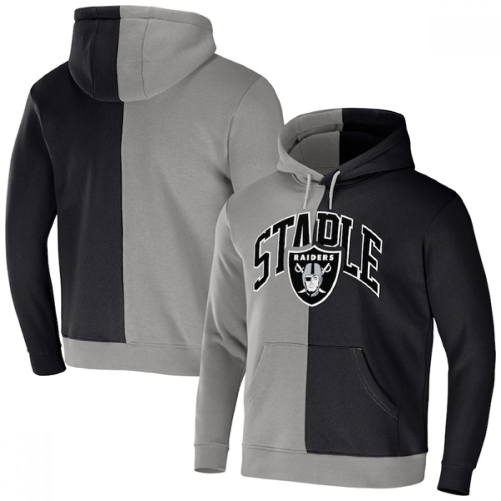 Men's Las Vegas Raiders Black/Grey Split Logo Pullover Hoodie 1