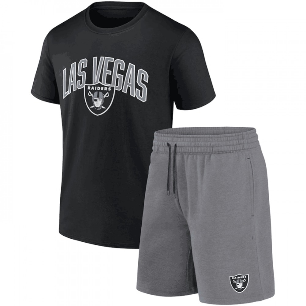 Men's Las Vegas Raiders Black/Heather Gray Arch T-Shirt & Shorts Combo Set 1