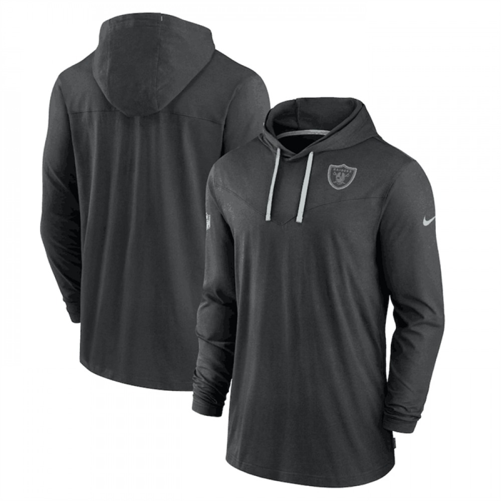 Men's Las Vegas Raiders Black Sideline Pop Performance Pullover Long Sleeve Hoodie T-Shirt 1