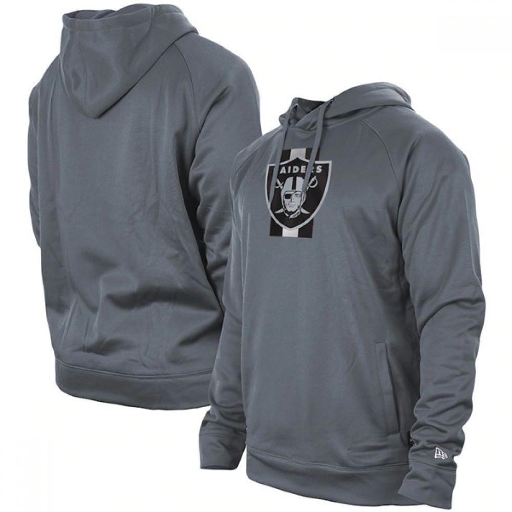 Men's Las Vegas Raiders Gray New Era Training Camp Raglan Pullover Hoodie 1