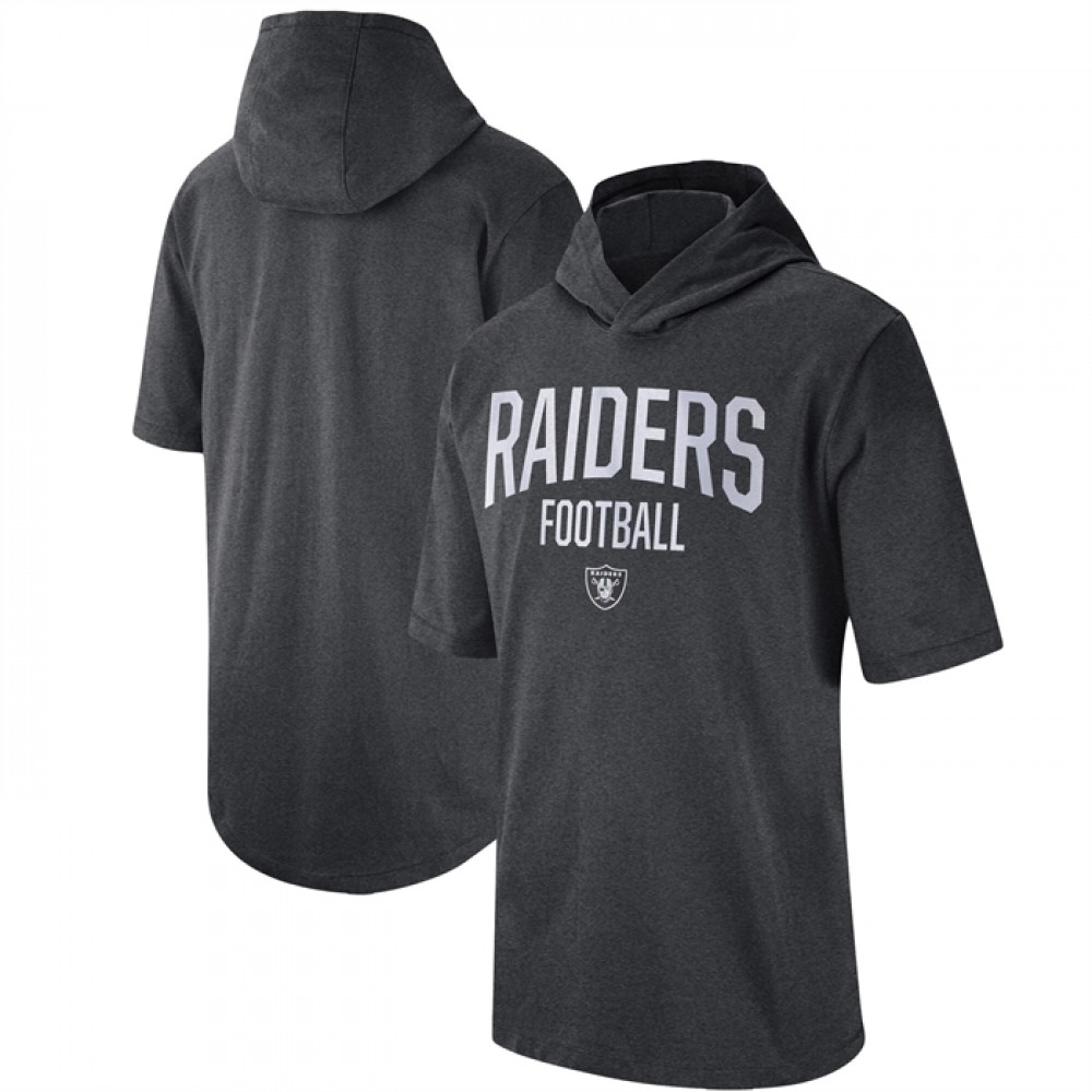 Men's Las Vegas Raiders Heathered Charcoal Sideline Training Hoodie Performance T-Shirt 1
