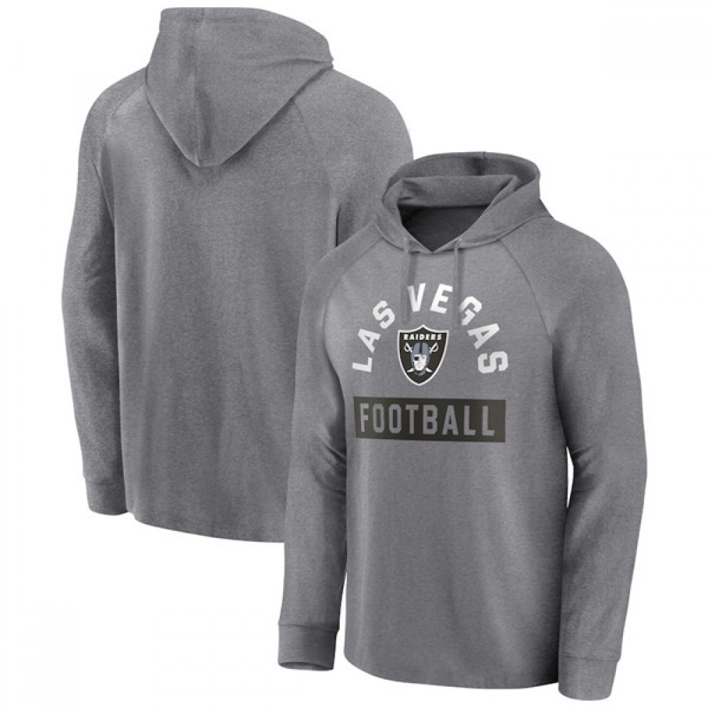 Men's Las Vegas Raiders Heathered Gray No Time Off Raglan Pullover Hoodie 1