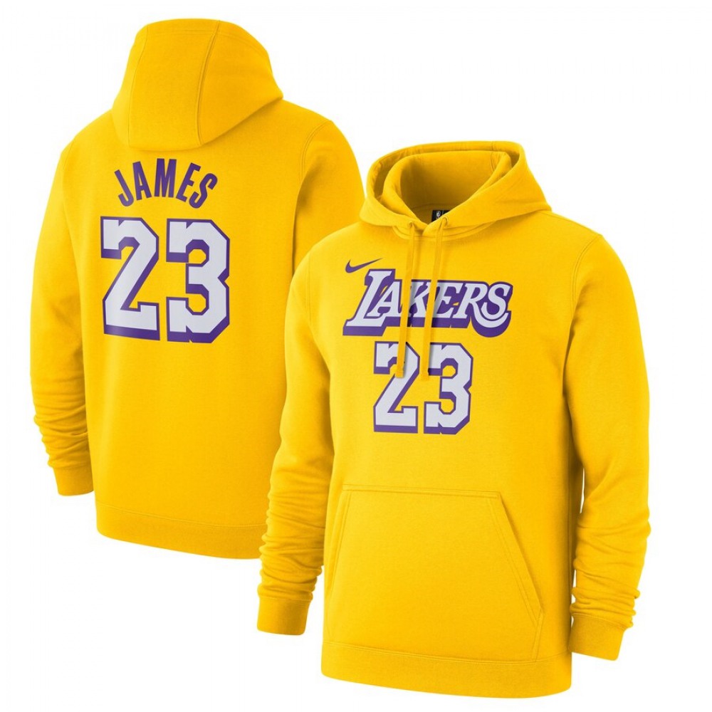 Men's Los Angeles #23 Lakers LeBron James Gold City Edition Name & Number Pullover Hoodie 1