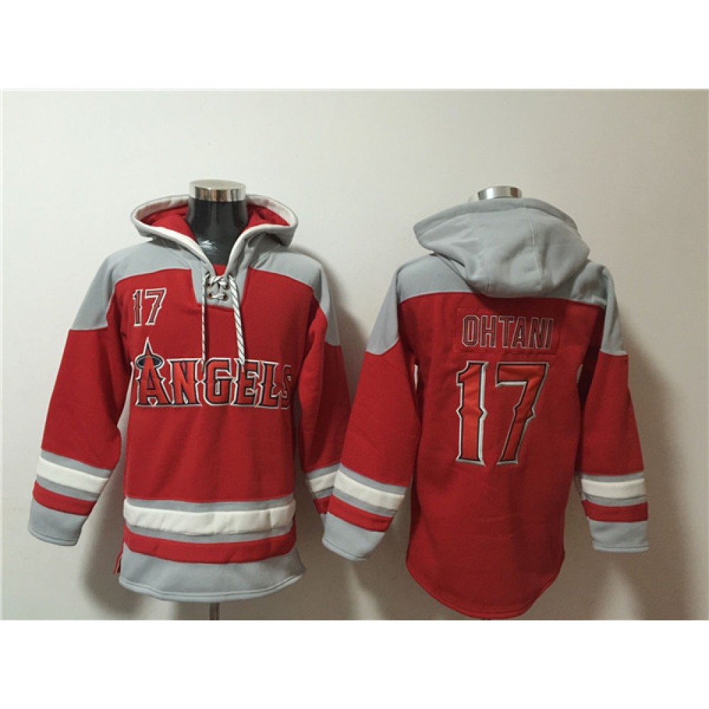 Men's Los Angeles Angels #17 Shohei Ohtani Red Ageless Must-Have Lace-Up Pullover Hoodie 1