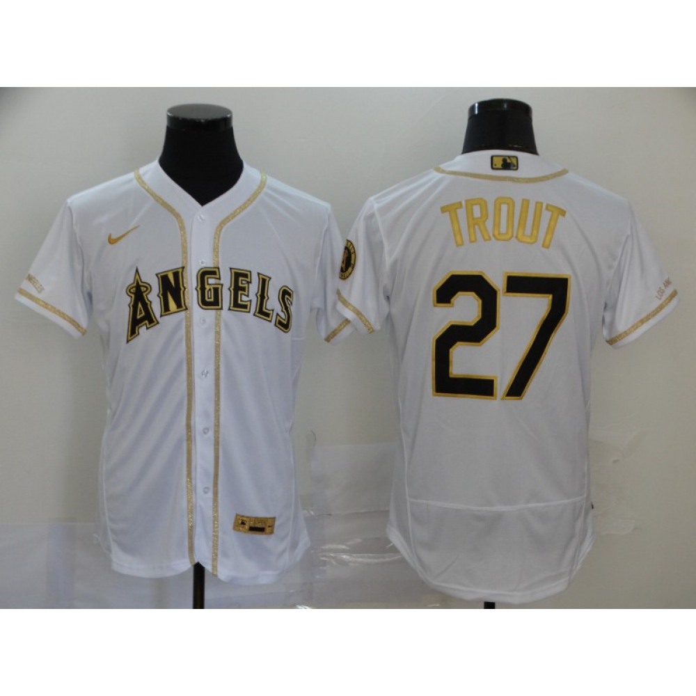 Men's Los Angeles Angels #27 Mike Trout 2020 White Golden Flex Base Stitched MLB Jersey 1