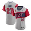 Men's Los Angeles Angels #27 Mike Trout 2021 Grey Little League Classic Road Flex Base Stitched MLB Jersey