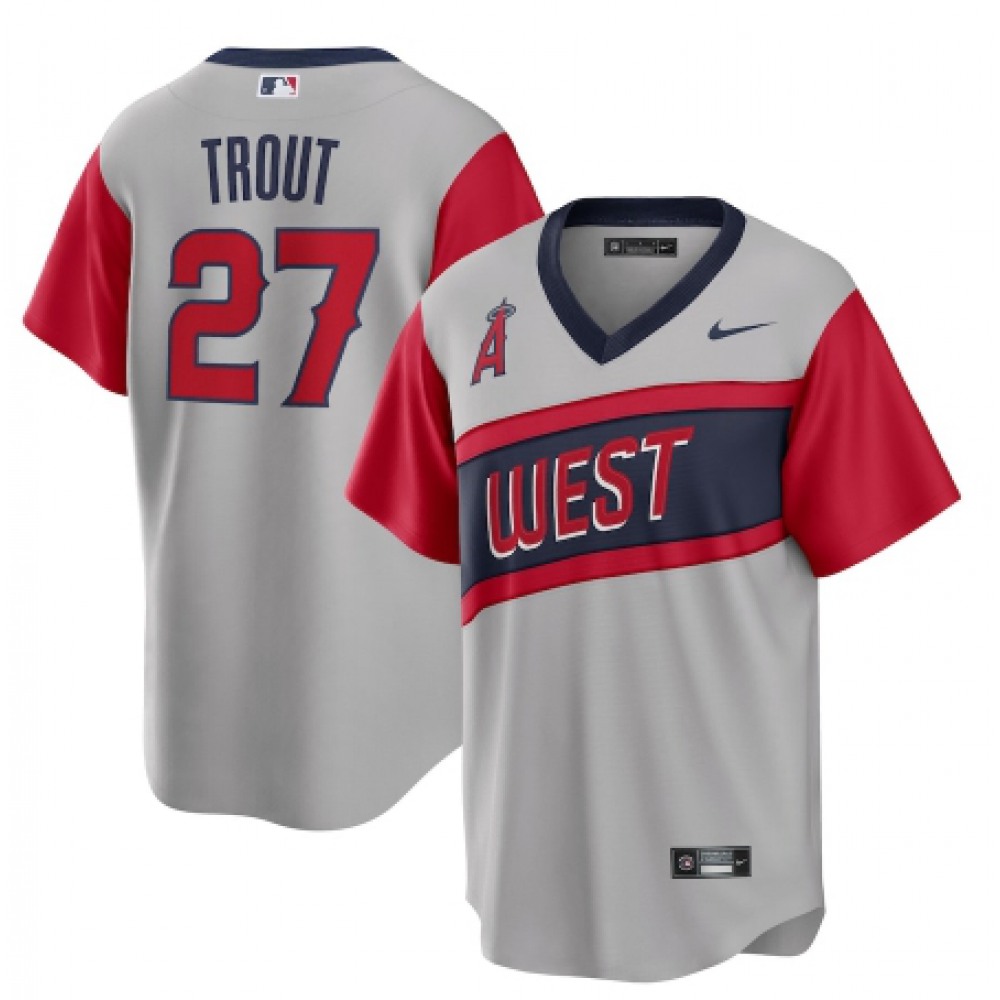 Men's Los Angeles Angels #27 Mike Trout 2021 Little League Classic Road Cool Base Stitched Baseball Jersey 1